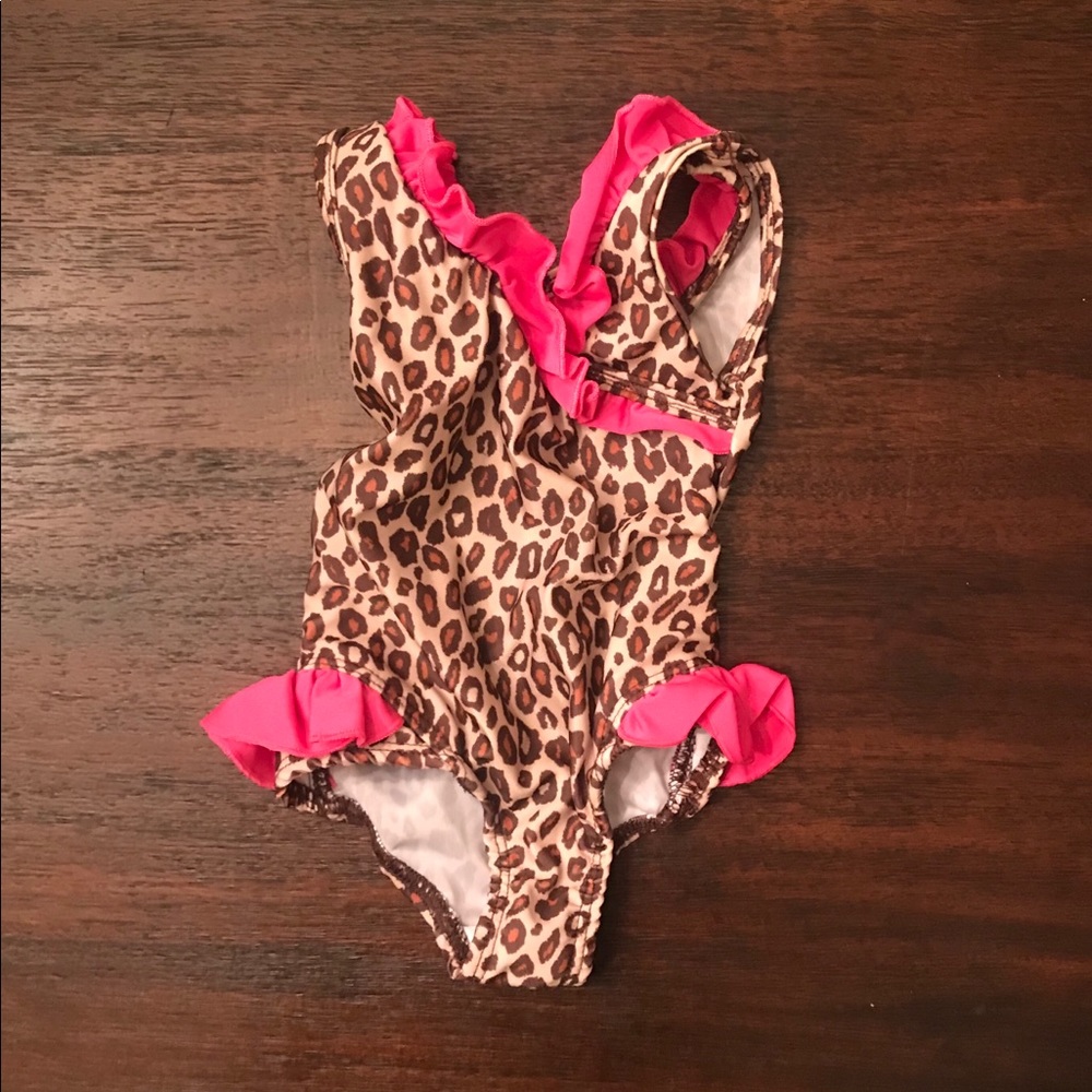 12M leopard print ruffled bathing suit